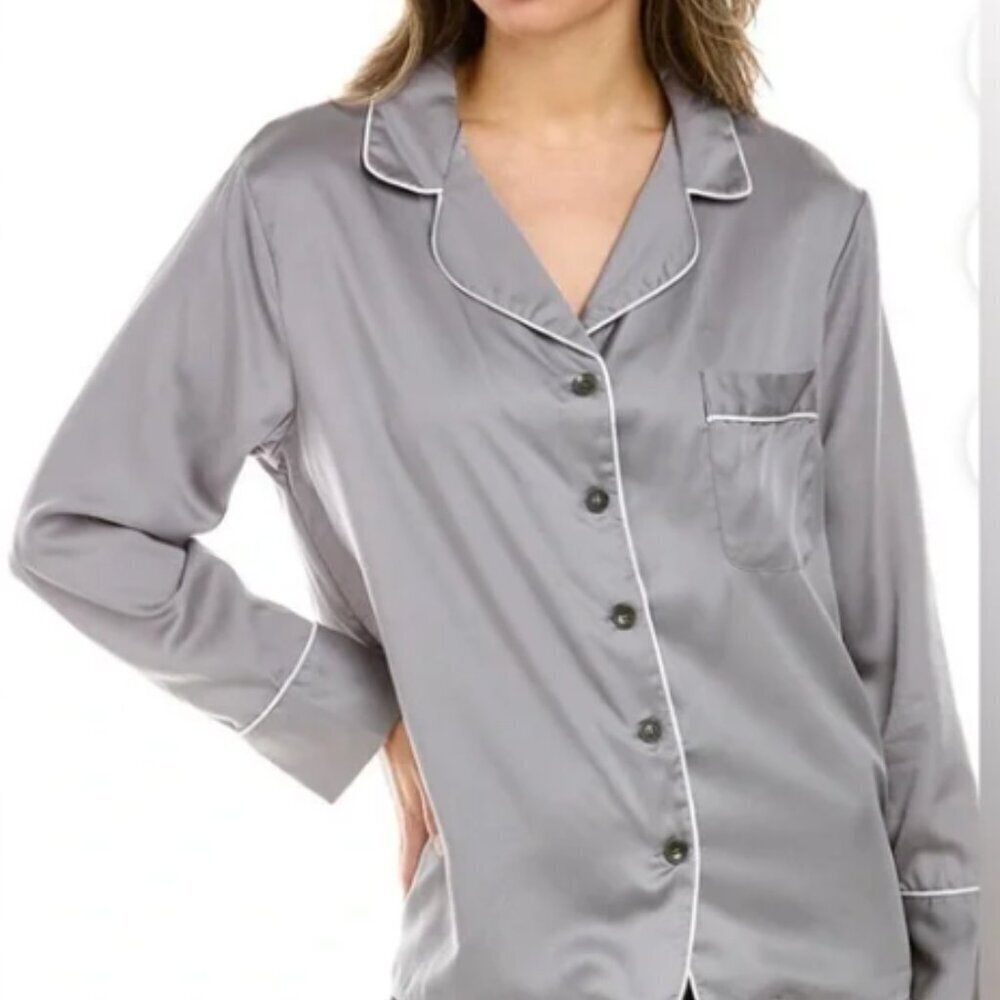 2 Ettitude Long Sleeve Pajama Tops Slate Stripe & Solid Fog Size M  New